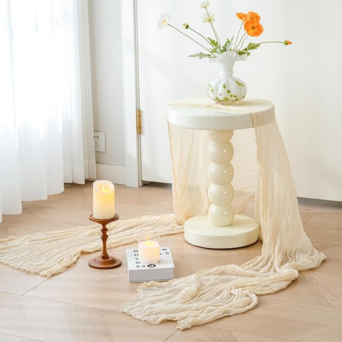 Sioloc Beige Cheesecloth Table Runner 120'' x 35'',Spring Easter Decor Soft Gauze Boho Wedding Table Decor for 10ft Table Birthday Party,Baby Shower, Bridal Shower, Home & Event Decor