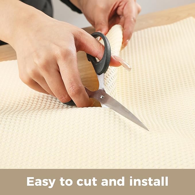 100% EVA Shelf Liner for Kitchen Cabinet, 12" x 360" Drawer Liners Non Adhesive Non Slip Waterproof Plastic Paper, Dresser Pantry Bathroom Refrigerator Protector, Cream