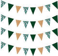 Zwiebeco 39Ft Dark Green Floral Fabric Pennant Banner Vintage Burlap Triangle Flag Retro Flower Bunting Party Decoration for Birthday Engagement Wedding Bridal Baby Shower Rustic Village Garden Decor