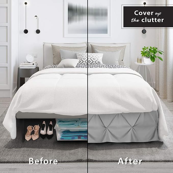 Nestl Light Grey Bed Skirt Queen Size, Pinch Pleat Queen Bed Skirt, 14" Inch Drop Queen Bedskirt, Hotel Quality Light Grey Bed Skirts, Microfiber Bedskirt for Queen Bed, Light Grey Queen Bed Skirt