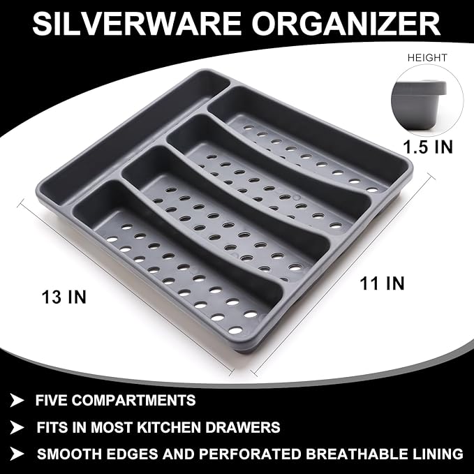 21-Piece Modern Stainless Steel Silverware Sets with Organizer Tray Silver Tableware Cutlery Set Fork Spoon and Knife Flatware Sets Heavy Duty Eating Kitchen Utensil Set Service for 4, Dishwasher Safe