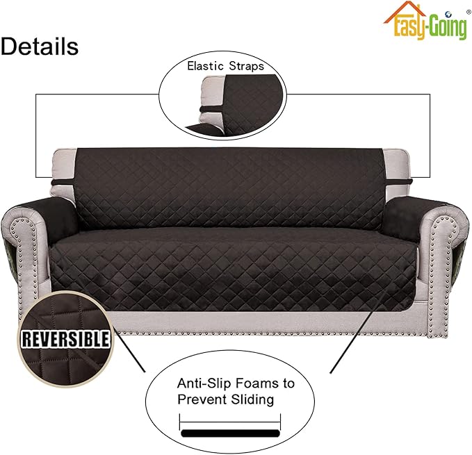 Easy-Going Oversized Chair Sofa Slipcover Reversible Sofa Cover Water Resistant Couch Cover Furniture Protector Cover with Elastic Straps for Pets Dog (Oversized Chair, Chocolate/Chocolate)