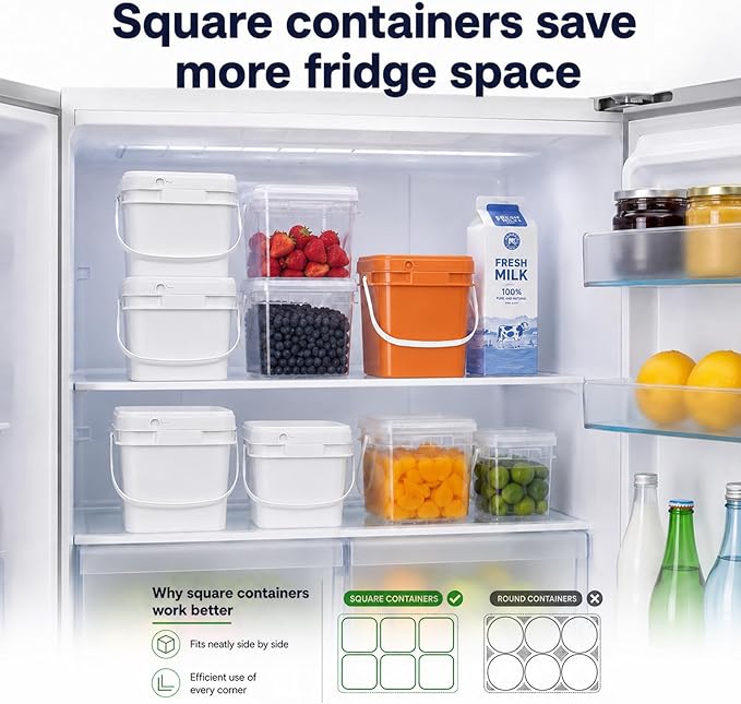 DEMORA 1.3Gallon Food Grade Square Plastic Bucket with Lid, Clear Airtight Storage Container, Reusable Pail for Kitchen Food Water Ice Cream Household Use 4Pcs (2 White+2 Transparent)