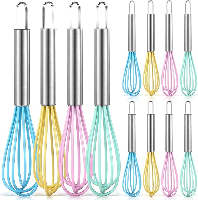 Baderke 12 Pcs 6 Inch Mini Silicone Whisks Handle Non Stick, Macaron