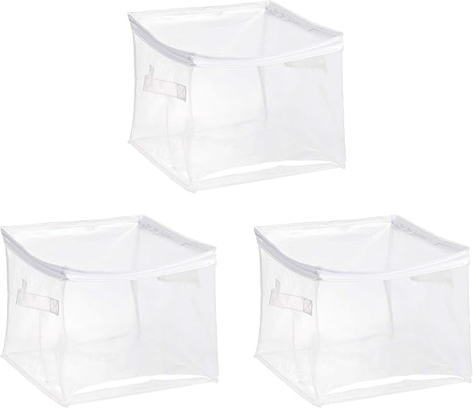 Amazon Basics Clear Zippered Storage Bags for Closet Organization, Stackable Clothing and Linen Storage Containers, 3-Pack