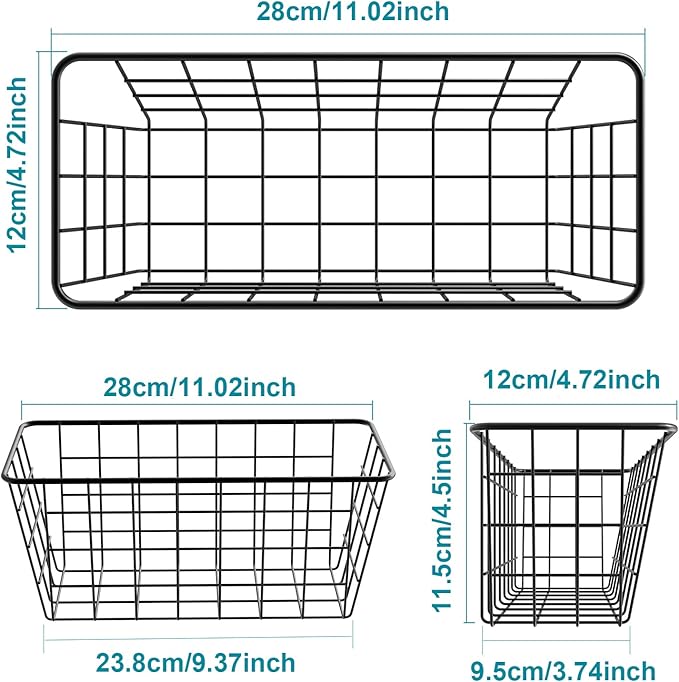 MaraFansie Over the Cabinet Door Organizer Wall Wire Baskets Hanging Kitchen Basket Shelf for Cabinet & Pantry Organization and Kitchen, Bathroom, Bedroom Storage, with Adhesive, 4 Pack