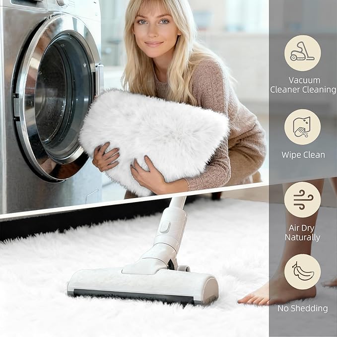 4x6 Solid Fluffy White Area Rug – Washable, Durable, Living Room Rug, Non-Slip High Pile Shag Rugs for Bedroom, Living Room, Bedside, Dorms, Nursery Rooms, Kids Room, Soft Indoor Floor Carpet
