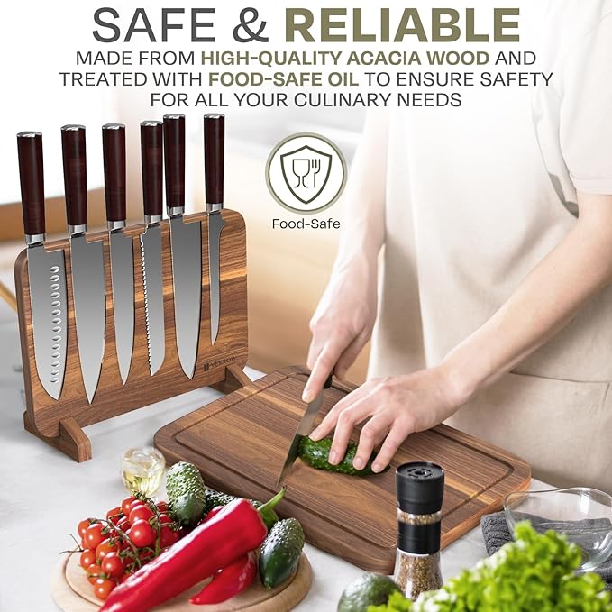 Magnetic Knife Block Countertop and Acacia Wood Chopping Board, Extra Large