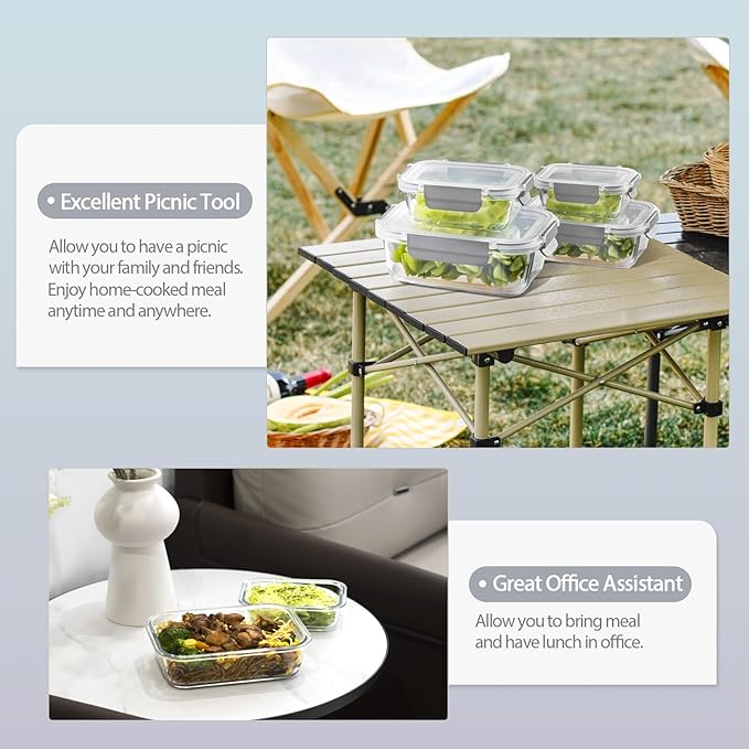 coccot [10 pack Glass Meal Prep Containers with Lids, Glass Food Storage Containers with Snap Locking Lids for Food, Bpa-free, Easy to Open& Close/Microwave,Oven,Freezer,Dishwasher Safe/Leak-Proof