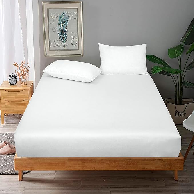 ROYALE LINENS 300 Thread Count 100% Long Staple Combed Cotton Fitted Sheet King - Super Soft Deep Pocket Bottom Sheet - Fitted Sheets Only - Elastic Sheets (King, White)