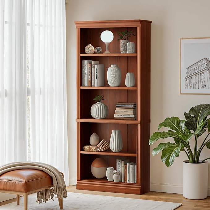 Furniwell Bookcase Bookshelves, 5-Shelf Tall Bookcase 71" Wood Open Display