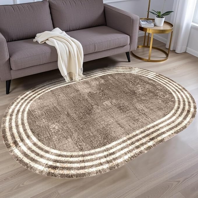 Country Earth Tone Brown Minimalist Distressed Home Office Rugs 9x12 for Living Room Bedroom Diningrooom Machine Washable Soft Thick Area Rug Nursery Dorm Kitchen Oval Geometric Bordered Large Carpet