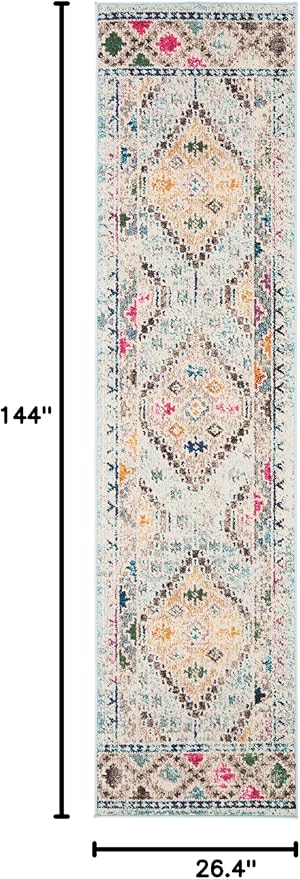 SAFAVIEH Madison Collection Runner Rug - 2'2" x 12', Blue & Yellow, Boho Diamond Distressed Design, Non-Shedding & Easy Care, Ideal for High Traffic Areas in Living Room, Bedroom (MAD418K)
