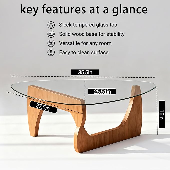 Living Room Coffee Table, 35.8" Mid Century Modern Triangle Coffee Table