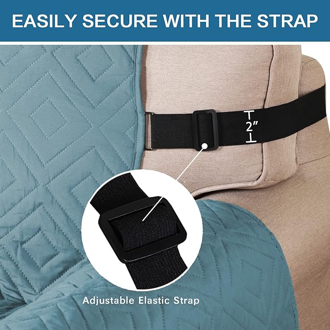 H.VERSAILTEX Reversible Chair Cover Furniture Protector Anti-Slip Couch Cover Water Resistant 2" Elastic Straps Chair Slipcover Pets Fit Sitting Width Up to 21" (Chair:75" x 65", Cameo Blue/Beige)