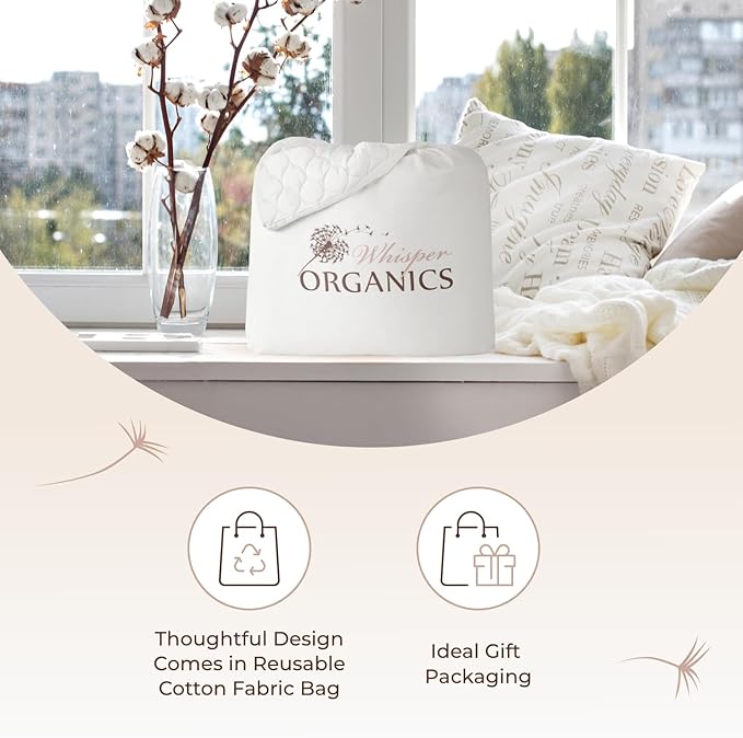 100% Cotton Organic Mattress Pad - Breathable & Cooling Mattress Protector Twin Size - Premium 300GSM Quilted and Noiseless Machine Washable Organic Mattress Protector (White, Twin)