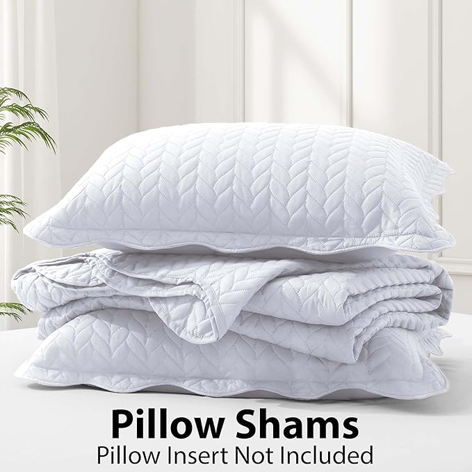 IR Imperial Rooms California King Quilt Bedding Set Size (118"x106") + 2 Pillow Shams (20" x 36"+ 2") - 3 Pcs All Season Reversible Microfiber Coverlet Embossed Quilt Bedspread (White)