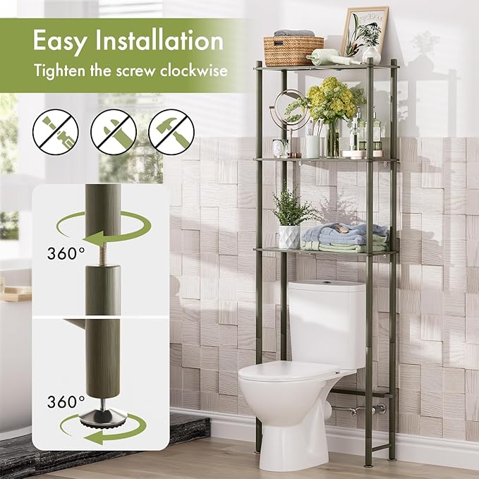AmazerBath Bamboo Over The Toilet Storage Shelf, 3-Tier Over Toilet Bathroom Organizer Rack, Bathroom Shelves Over Toilet Space Saver, Forest Green