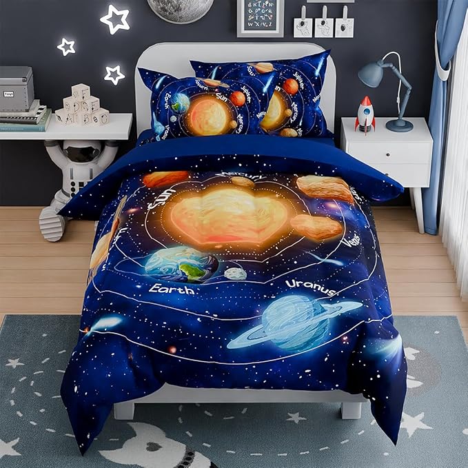 SANDJEST Solar System Comforter Set Twin, Ultra Soft Microfiber Bedding Sets with 3-Pieces, Comforters Bed Sets for Kids Children Boy Bedroom Decor