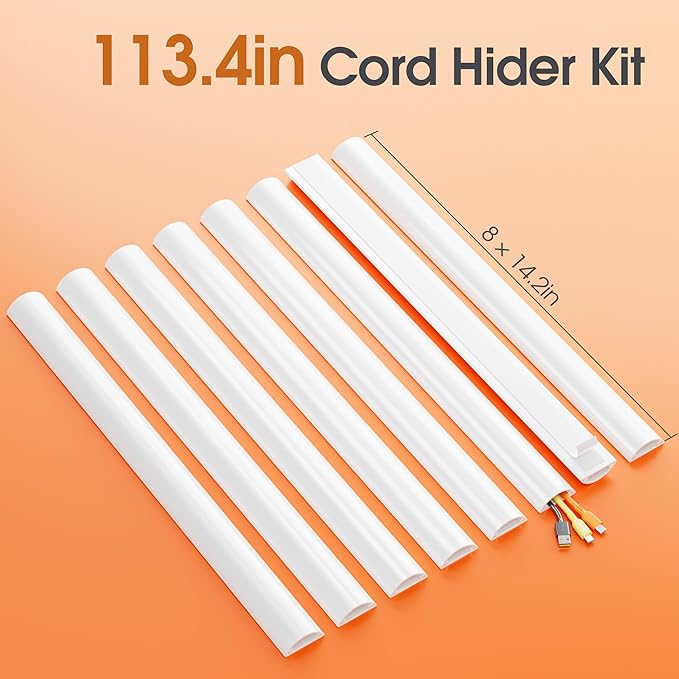 TV Wire Hider Wall, 113.4in Cord Hider Cord Covers for 2-3 Wires on Wall, Paintable Cable Hider Wire Covers for Cords on Wall, Cable Cover Raceway Wire Hider for Walls Mount Tv, W1.57 H0.59in, White