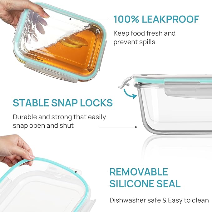 Vtopmart 122oz+50oz Large Glass Food Storage Containers with Airtight Lids, Big Glass Containers for Roasting Chicken, Baking Casseroles, Food Storage, Meal Prep, Fruits, Thanksgiving Meals, BPA-Free