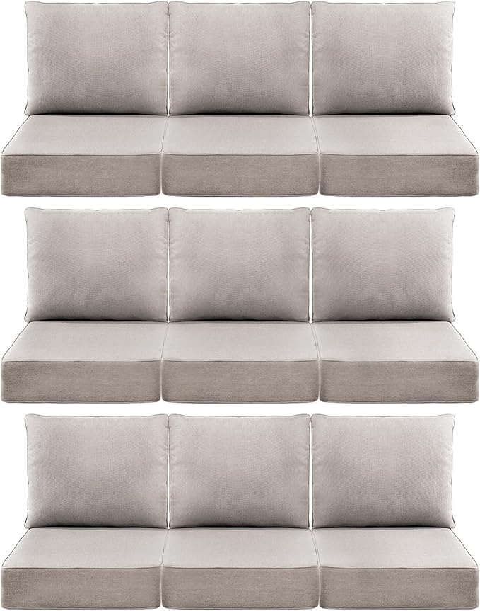 Luxury 6" Outdoor Cushions for Patio Furniture, 24x24x6" Thick Seat Cushion Set of 9, Fade Resistant Couch Chair Replacement Cushions High Density Deep Wicker Chair Cushion w/ Removable Cover, Beige