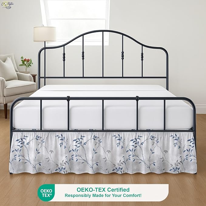 Cottington Lane Ruffled Bed Skirt Full Size with Split Corner, Brushed Microfiber Hotel Quality Dust Ruffle, 12 Inch Drop Gathered Bedskirt, Soft, Stylish, Shrink & Fade Resistant, Neutral Nature