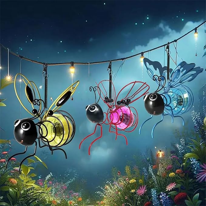 Solar Bees Lights Outdoor, Hanging Bee Solar Garden Light,2025 New Solars Bees Simulation Lights, Waterproof Bumble Bees Solars Light for Party Festivals Garden Decor Birthday Gifts (Blue 2pcs)