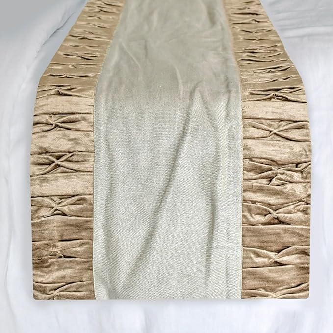 The HomeCentric King/Queen/Twin Brown Decorative Twin 53"x18" Bed Runner Without Pillow Cover, Patchwork, Pintucks Bed Scarf on Velvet Fabric - Cascade Pleats