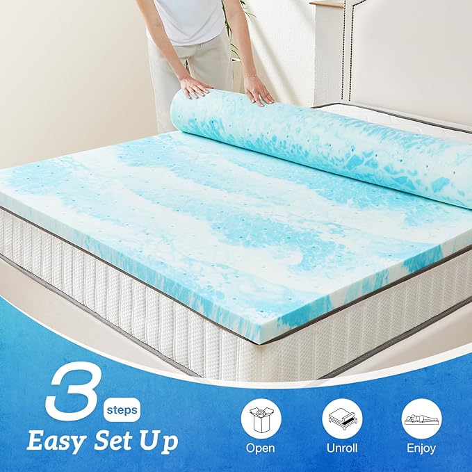 Sweetcrispy Mattress Topper California King, 4 Inch Thick Memory Foam Gel Infused Cooling Toppers Pad for Bed, Sleeper Sofa, RV, Camper, CertiPUR US Certified, Ventilated and Breathable
