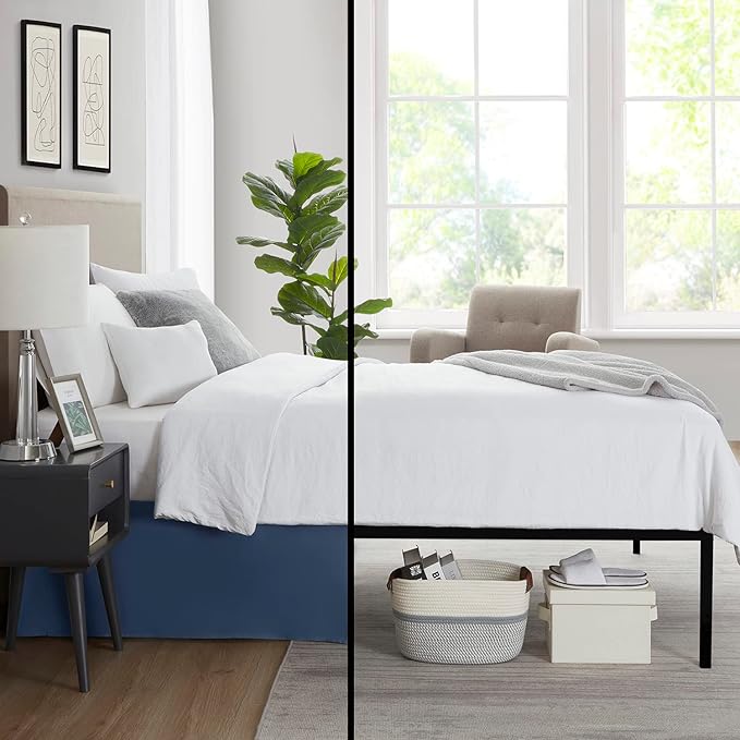 Nestl Navy Blue Full XL Bed Skirt - Full XL Size Bed Skirt 14 Inch Drop - Brushed Microfiber Bed Skirts - Hotel Quality Pleated Bed Skirt - Shrinkage & Fade Resistant