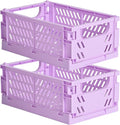 HUUSMOT 2-Pack Small Pastel Plastic Storage Baskets, Collapsible Crates for Organizing, Space-Saving Mini Bins for Classroom, Kitchen, Office, Bedroom (Purple, 9.8" x 6.5" x 3.8")