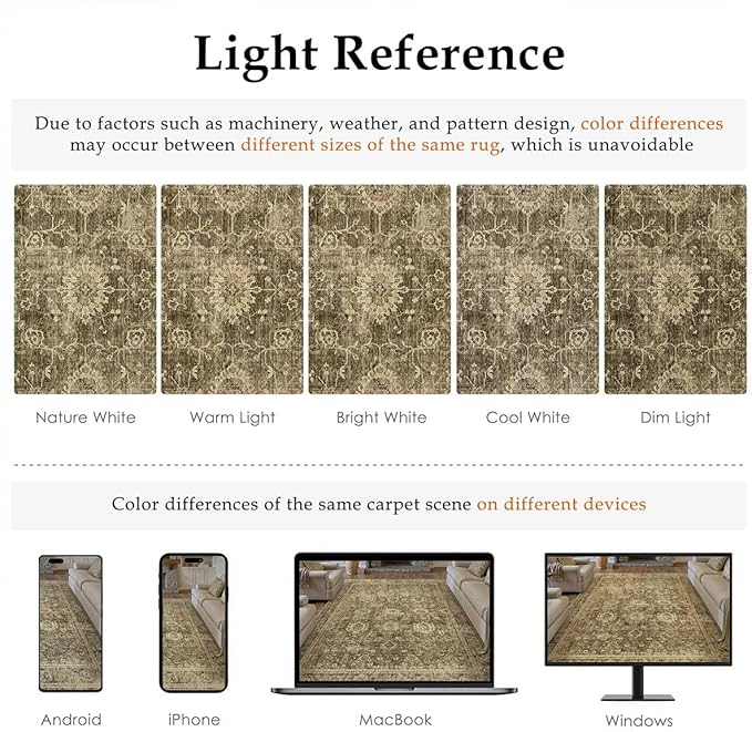 10x14 Brown Vintage Area Rug for Living Room Bedroom Large Distressed Rustic Carpet Non-Slip Low Pile Lightweight Vacuumable Soft Washable Throw Rug for Indoor Dining Room