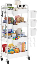 Heavy Duty 4 Tier Rolling Storage Cart Metal with Wheels, White Four Tiered Utility Roller Carts Organizer on Wheels for Art, Craft, Baby Diaper Caddy, Snack, Book, Large-Capacity Shelving Units, 37in
