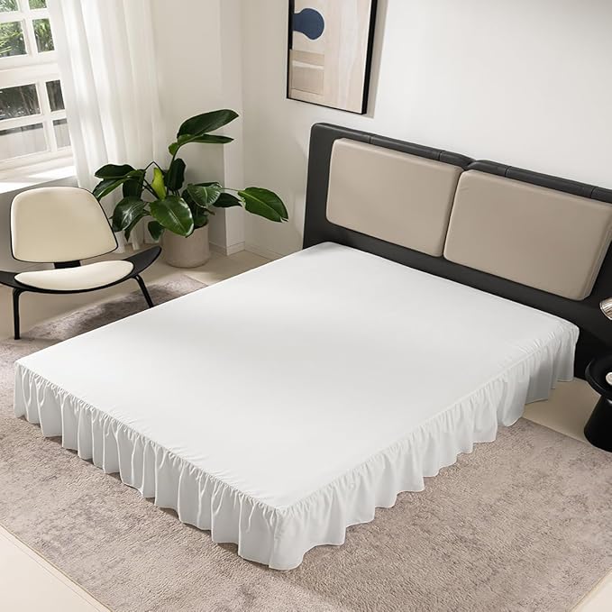 Ivory Bed Skirt King Size Ruffled Bed Skirt with Split Corners, King Bed Skirt 12 Inch Drop, King Size Bed Skirt Ivory for Ruffled Bed Skirt with Split Corners, Bed Skirt King Size
