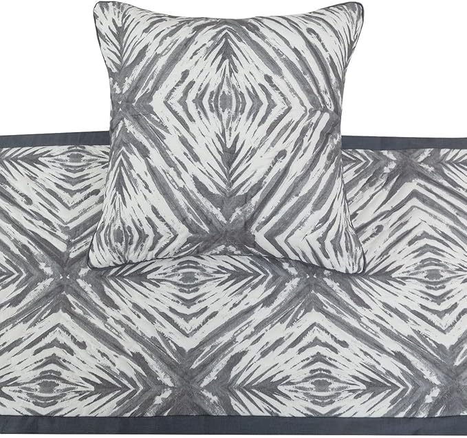 The HomeCentric King/Queen/Twin Grey & White Designer King 90"x18" Bed Runner with Pillow Cover, Quilted Bed Scarf on Cotton Fabric - Grey Semblance