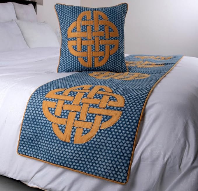 The HomeCentric Blue Bed Runner Without Pillow Cover, Full Size 68"x18" Decorative Bed Runner, Blue Cotton Bed Scarf in Quilted, Beehive Denim with Applique - Denim Love