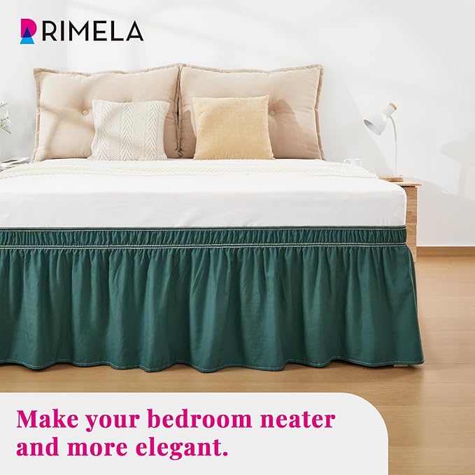 RIMELA Emerald Green Bed Skirt Queen Size 18 Inch Drop, Wrap Around Elastic Bedskirt, Dust Ruffle for Adjustable Bed Base Machine Washable Easy to Install Bed Skirts,Christmas Bedroom Decor