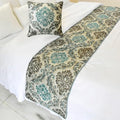 The HomeCentric King/Queen/Twin Blue Designer Twin 53"x18" Bed Runner with 2 Pillow Cover, Damask Bed Scarf on Jacquard Fabric - Royal Elegance