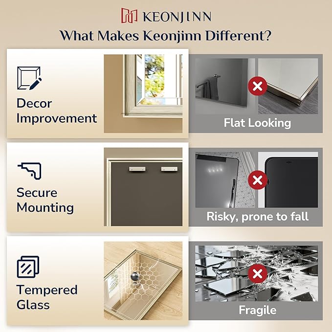 Keonjinn 55" x 36" Brushed Nickel Bathroom Vanity Mirror, Safe Tempered Glass with Beveled Edge, Aluminum Alloy Frame Square Corner, Anti-Rust, Large Rectangular Silver Bathroom Mirrors for Over Sink