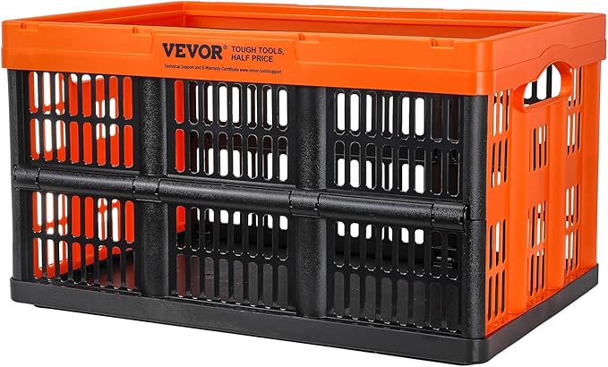 VEVOR 45L Collapsible Milk Crates 3 Packs, Stackable Storage Baskets with Handles, Folding Storage Containers for Organizing Tools, Books, Food, Drinks, Camping & Transport