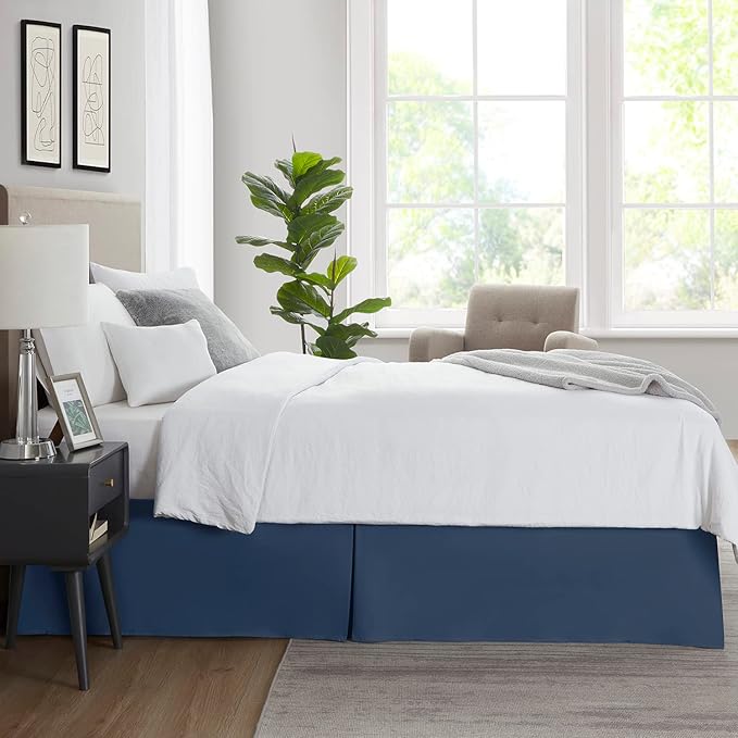 Nestl Navy Blue Full XL Bed Skirt - Full XL Size Bed Skirt 14 Inch Drop - Brushed Microfiber Bed Skirts - Hotel Quality Pleated Bed Skirt - Shrinkage & Fade Resistant