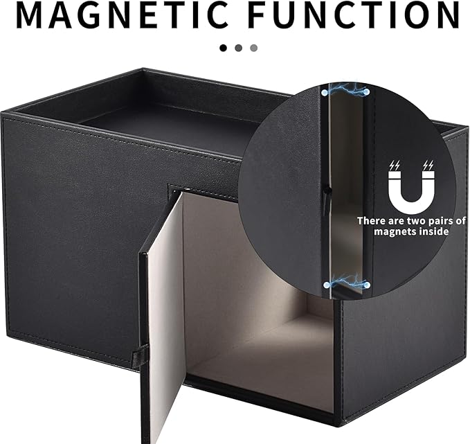 Square Tissue Box Cover with Drawers,Tissue Box Holder with Storage Tray, Makeup Organizer and Desk Organizer,Tissue Holders Decorative for Bathroom Vanity NightStand Dressing Table (Black)