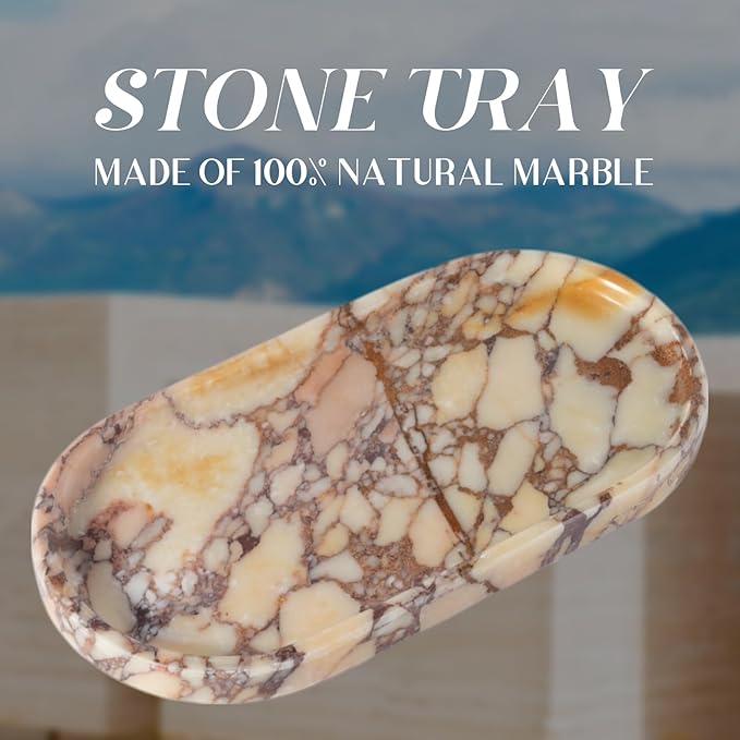 Koville Natural Marble Tray for Decor, Marble Vanity Tray for Perfume, Cosmetics, Jewelry, Stone Decorative Trays for Dresser Organizer, Storage Trays for Home Bathroom Countertop(Calacatta Viola)
