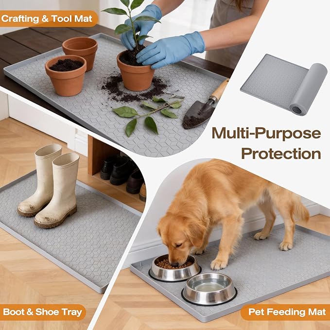 TRZZ Silicone Waterproof Under Sink Mat 34" x 22", Drip Tray and Cabinet Liner for Kitchen and Bathroom, Prevents Water Damage and Organizes Cabinets (Mint Green)