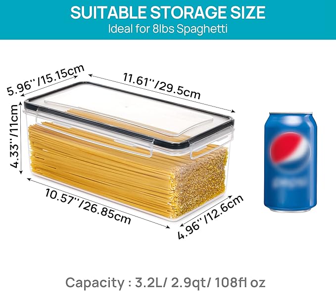 Vtopmart Pasta Storage Containers, 4 Pack, 3.2L Airtight Canisters