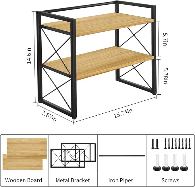 YINMIT Desktop Shelf Organizer, 2 Tier Office Shelves, Wood Desk Organizer Storage Rack and Freestanding Display Shelf for Office, Dormitory, Home (Black Wood)