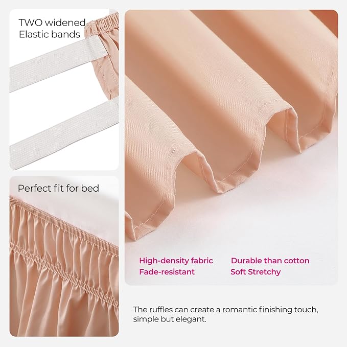 RIMELA Bed Skirt Queen Size 15 Inch Drop, Wrap Around Elastic Bedskirt Solid Microfiber Luxury Hotel Quality Fabric, Easy to Install Machine Washable Wrinkle & Fade Resistant, Flesh Pink