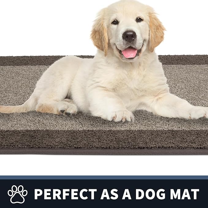 PURRUGS Dirt Trapping Door Mat 24" x 36", Non-Slip/Skid Machine Washable Entryway Rug, Shoes Scraper, Throw Rug, Super Absorbent Area Rug for Muddy Wet Shoes and Paws, Beige & Grayish Brown