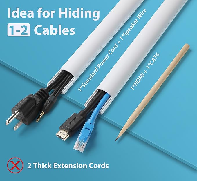 ZhiYo Cord Covers for Wires on Wall, 85in(6 x L14.2in) Cable Hider for Hiding 1-2 Cables, PVC Wire Covers for Cords on Wall Mount TV in Home or Office, Black W1in x H0.41in